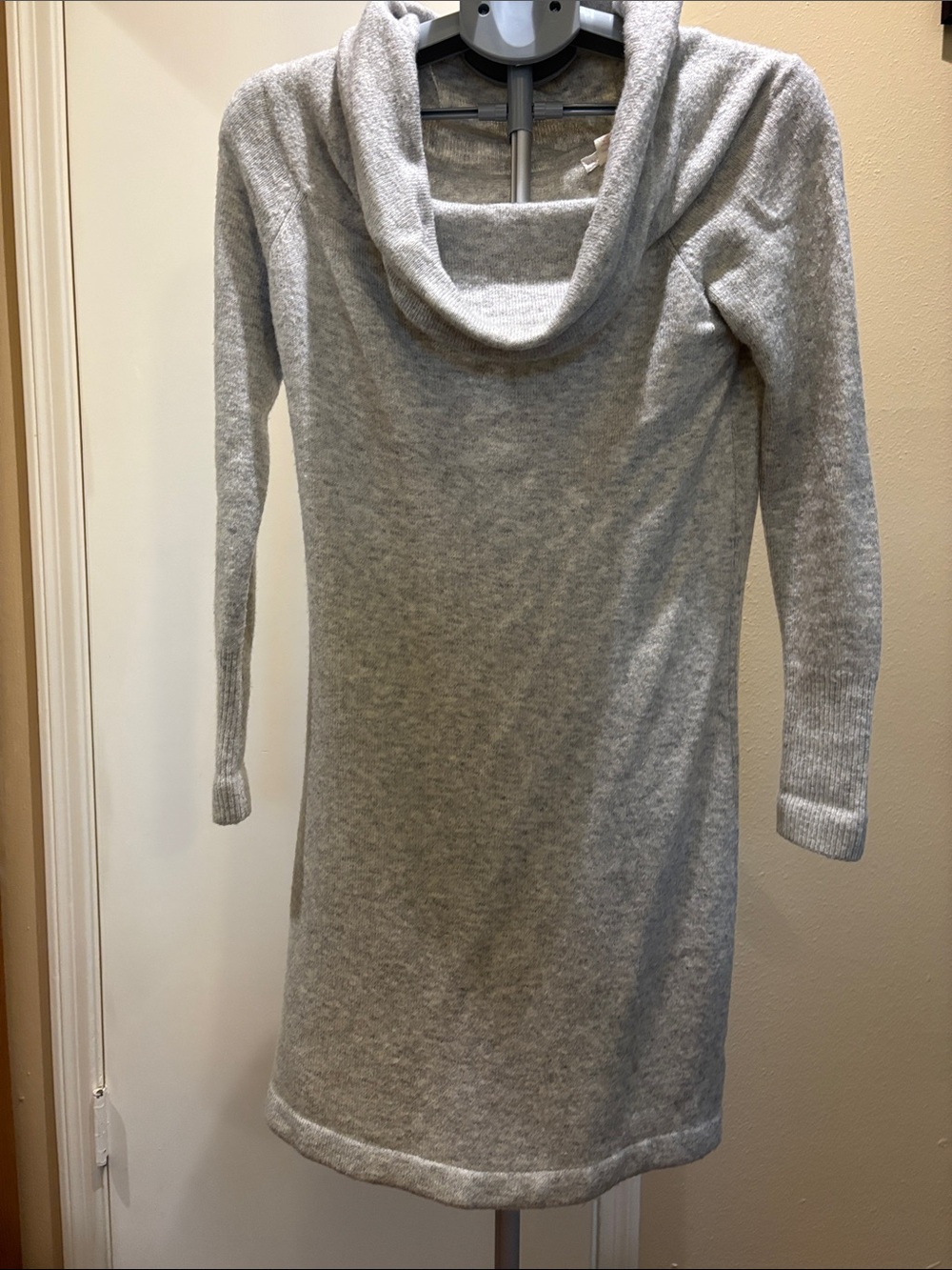 Cowl Neck Long Sleeve Sweater Dress — Light Gray